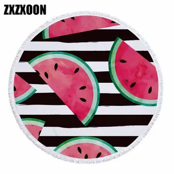 

Round Beach Towel 150cm Fruit Print Bath Towel With Tassels Microfiber Fabric Picnic Blanket Mat Tapestry for Home