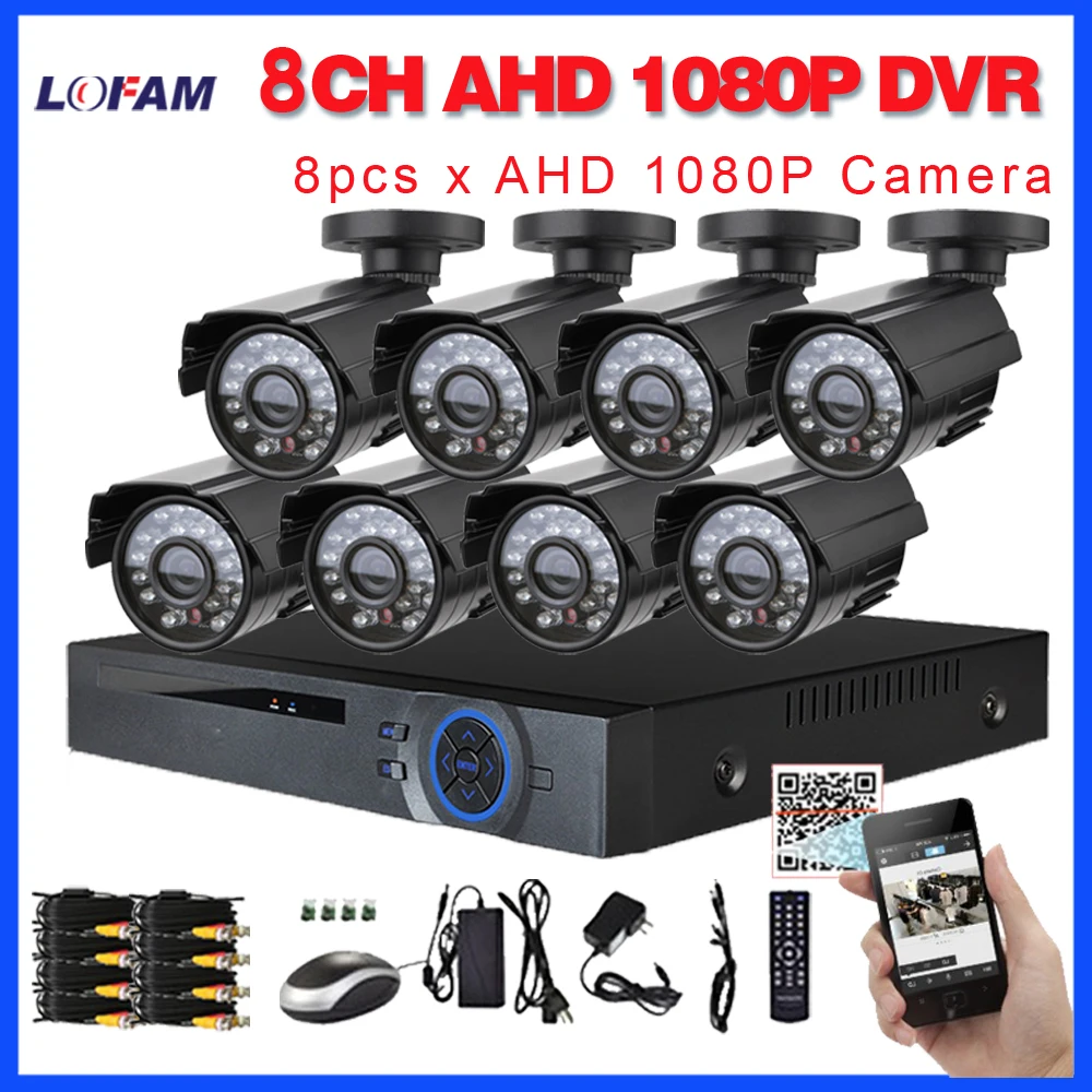 LOFAM 8CH система видеонаблюдения AHD 1080P DVR NVR 2 МП Водонепроницаемая наружная камера