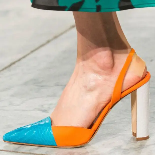 Bout De as Hauts Couleur Femmes Serpent Luxe Zapatos As Pompes Piste Talon Avec Mujer Patchwork Show Chunk Show Pointu Chaussures D'été Talons Photo wFqw6z