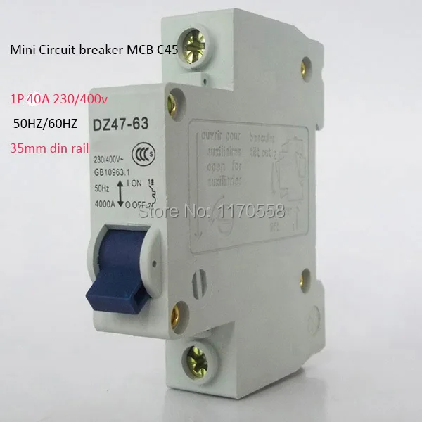 

1P 40A 230/400v 50HZ/60HZ Mini Circuit breaker MCB C45 C type