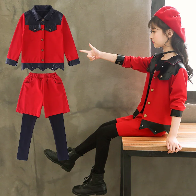 

Teenager Girls Fashion Clothes Set 2018 School Outfits Autumn Clothing For Girls Teenage Fall Long Sleeve Jackets + Skirt Pant 9