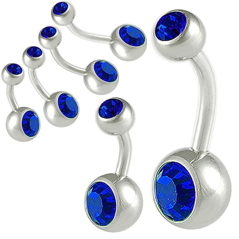 Free shipping Wholesale dark blue crystals 14g Double Gem Body Piercing