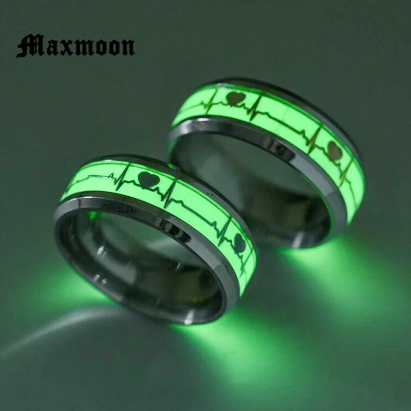 Maxmoon золотистый серебристый цвет символ сердцебиения женское и мужское кольцо из