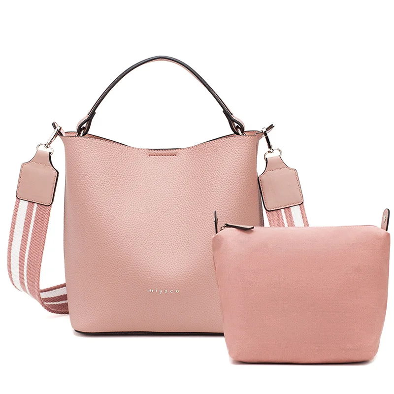 MIYACO повседневная женская сумка из мягкой кожи, сумки на плечо, белая мини-сумка через плечо с холщовым ремешком на плечо - Цвет: Розовый