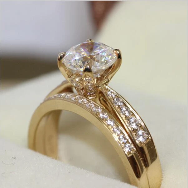 Genuino 14 k 585 ct Oro Amarillo 1 Quilates Para Siempre Corte Anillo de Aniversario De Boda De Compromiso mond Dia Mujeres Brithday regalo|ring women|yellow goldgold gold - AliExpress