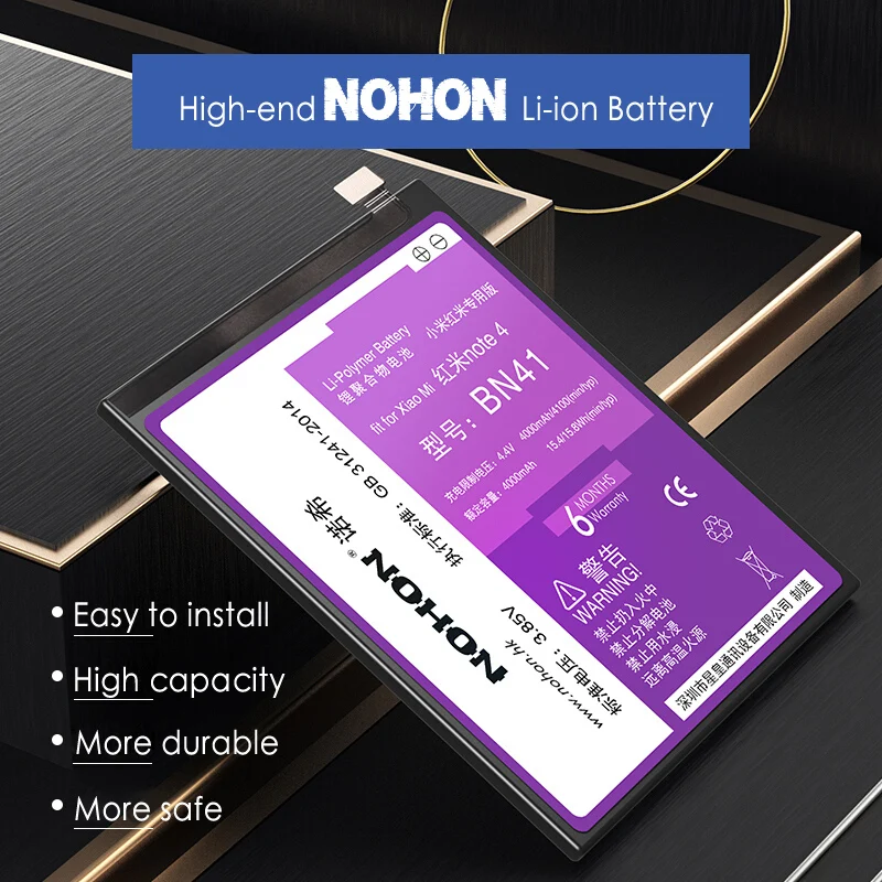 nohon bn41 Батарея 4000 мАч для Xiaomi Redmi Note 4 Hongmi note4 Bateria Замена Аккумуляторы Оригинальный
