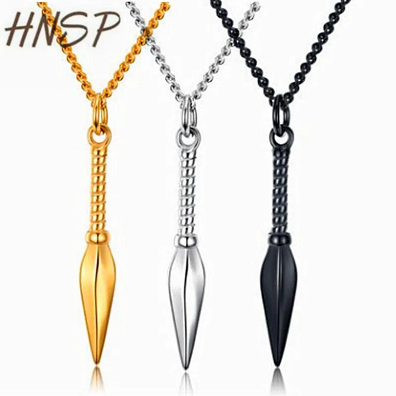

HNSP Trendy Spear Pendant Necklace For Men Gold Silver Black Chain Necklace Male