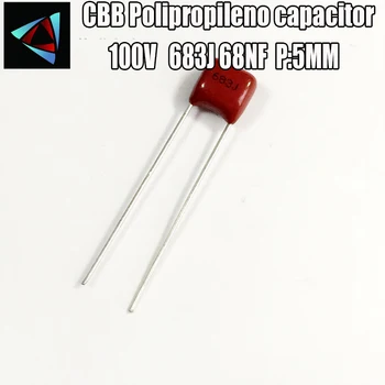 

50pcs 100V 683J 68NF 0.068uF Pitch 5mm CBB filme de Polipropileno capacitor