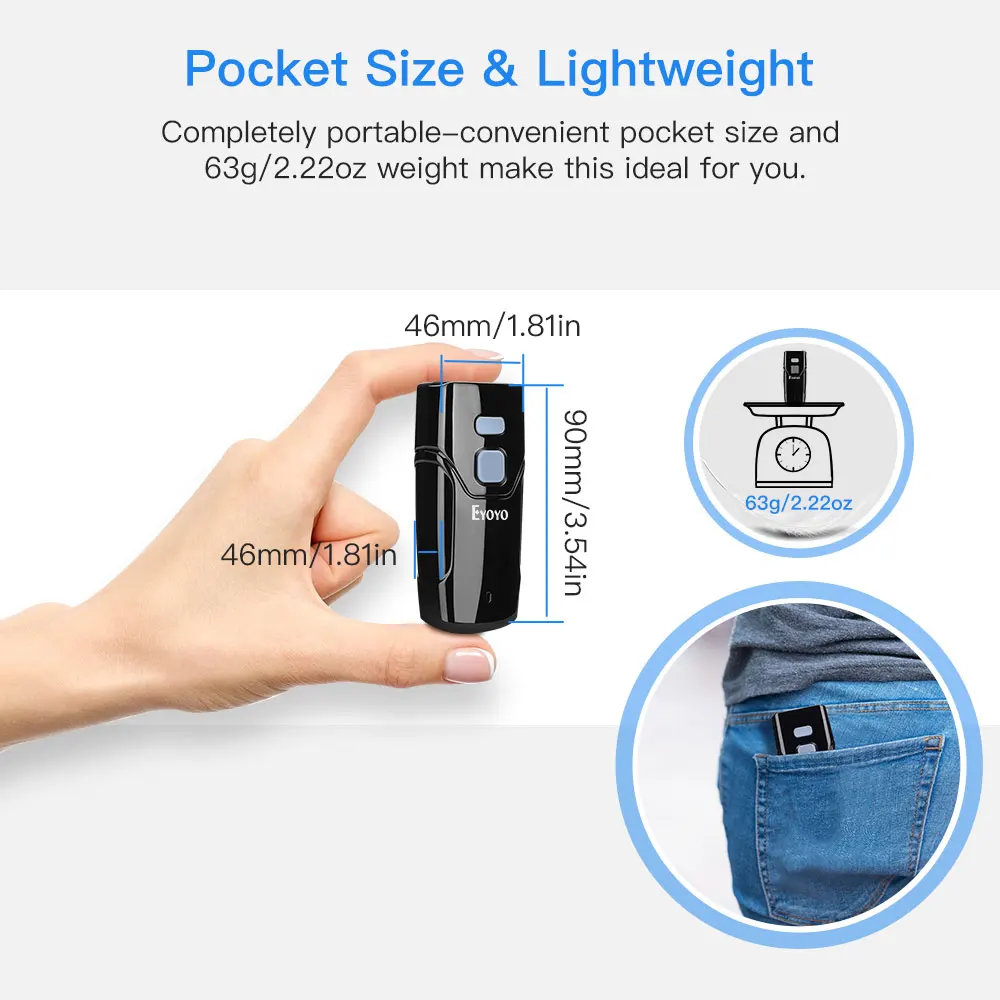 Eyoyo мини 2D QR сканер штрих кода 3 в 1 2 4G Bluetooth считыватель CCD PDF417 матрицы данных Экран