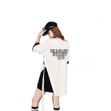 Женская футболка в стиле Харадзюку, топы в стиле пэчворк, имитация двух частей, футболка, уличная одежда, хип-хоп, летний топ, корейский стиль, женская Повседневная футболка, 5F34