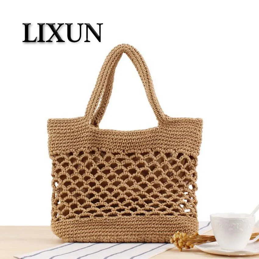 LIXUN Cotton Fabric Tote Bucket Bags Women Hollow Out Top handle Handbags Ladies Shoulder ...