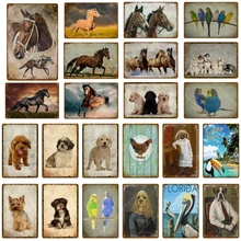 Animal lindo caballo perro loro Florida pegatina de pared Metal signos niños regalos para Pub Bar decoración del hogar Vintage arte pintura Póster