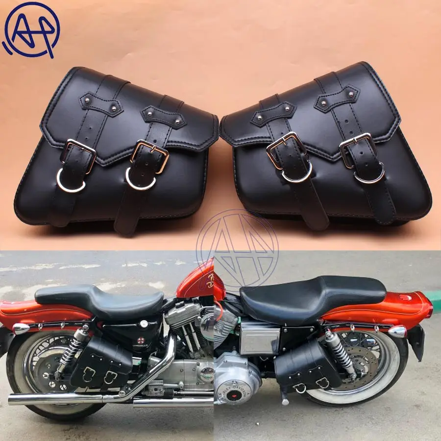 Right Motorcycle SOLO Saddle Bag Pannier Leather For Harley Davidson Sportster