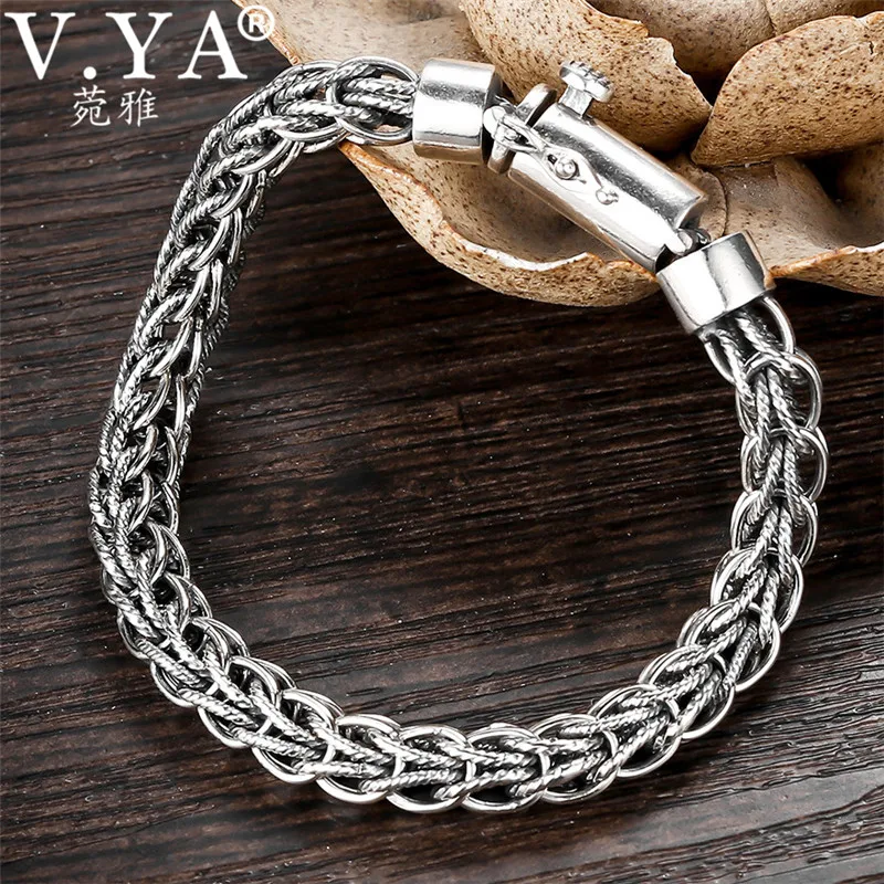 V. YA 7,5 мм Толстые браслеты для мужчин 925 пробы серебряный мужской браслет Homme мужские ювелирные изделия из стерлингового серебра высокого качества