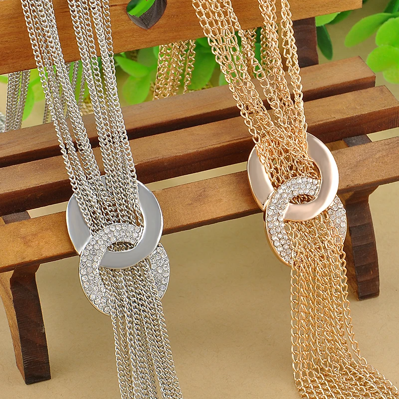 Long Sweater Chain Necklaces Gold Silver Tassel Statement Necklace