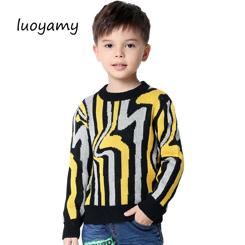 

luoyamy New Patchwork Pattern Casual Style Autumn O-neck Knitted Boys Sweaters for Hot Students 3T-11T Clothes