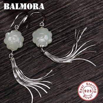 

BALMORA 925 Sterling Silver Four-leaf Clover & Tassel Drop Earrings for Women Bijoux Vintage Fashion Jewelry Brincos JWE1062
