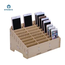 PHONEFIX Многофункциональный 24 Сетки деревянный держатель для сотового телефона Настольный органайзер коробка для хранения мобильного телефона инструменты для ремонта коробка для хранения