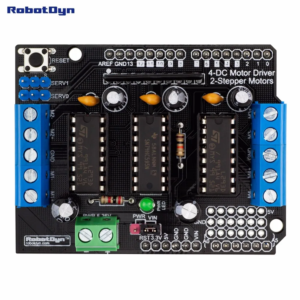 Мотор Щит L293D 4DC/2Stepmotors для Arduino.(В сборе