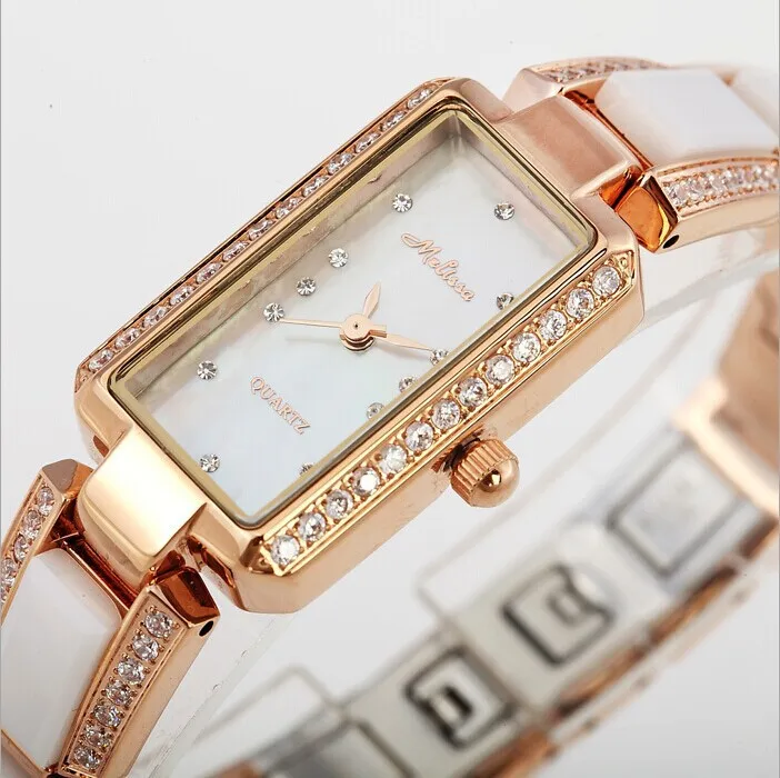 Элегантные женские часы с керамическим браслетом, мини часы с кристаллами MELISSA, наручные часы, аналоговые кварцевые часы, часы Montre femme