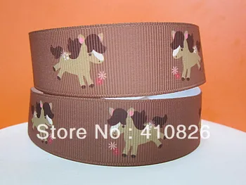 

Q&N ribbon wholesale 1"25mm brown horse on hot brown printed grosgrain ribbon for hair bow 50yds/roll free shipping