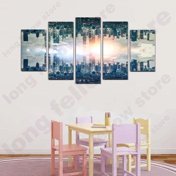 

Modern Home Decorations 5 Panels Metropolis Big Data Abstract Landscape Canvas Printed Office Room Wall Decor Cityscape Dropship