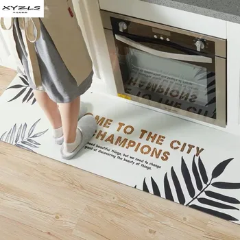 

XYZLS PU Leather Kitchen Mat Waterproof Oil-proof Long Floor Mats Anti-slip Bath Carpet Modern Printed Entrance Doormat For Home
