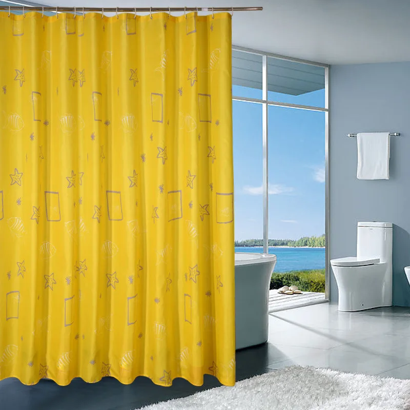 

Yellow Waterproof Shower Curtain Bathroom Curtains Polyester Mildewproof Cartoon Starfish Printed Thick Bath Shower Curtain Home
