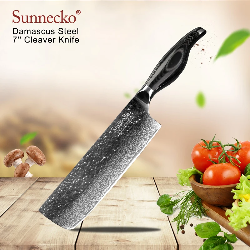 

SUNNECKO High Quality 7" Cleaver knives Damascus Steel Blade Kitchen Knife Pakka Wood Handle Japanese Meat Vegetable Cutter Tool