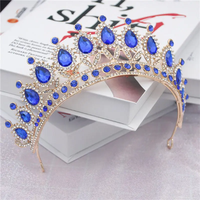 

Fashion Baroque Blue Crystal Headband for Royal Queen Tiaras and Crowns Bridal Diadem Prom Wedding Jewelry Head Accessories