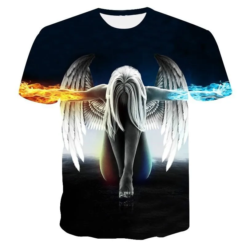 Новинка, большие размеры, новая модная брендовая футболка для мужчин, летняя 3d Футболка с принтом ангела, футболка, Топы, футболка