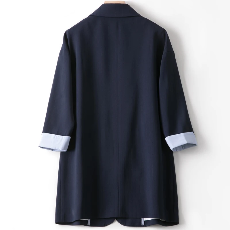 Shuchan Dark Blue Brazer Feminino Single Breasted Solid Women Blazers and Jackets with 3/4 Sleeve Long Blazer Women VS17C139E