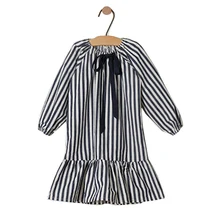 Платье для девочек с бантом; коллекция года; весенние детские платья с оборками для подростков; Детские вечерние платья принцессы в полоску; модная детская одежда; хлопковая таможня