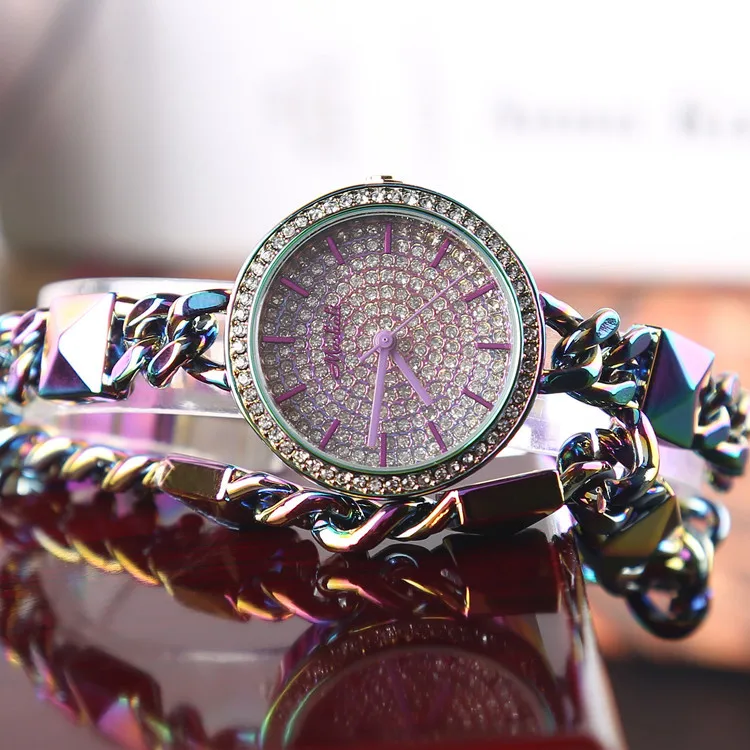 

Fashion full diamond fake two-piece women's watch waterproof watch Stainless Steel Dress Women Watch Quartz Wrist Watches Gift