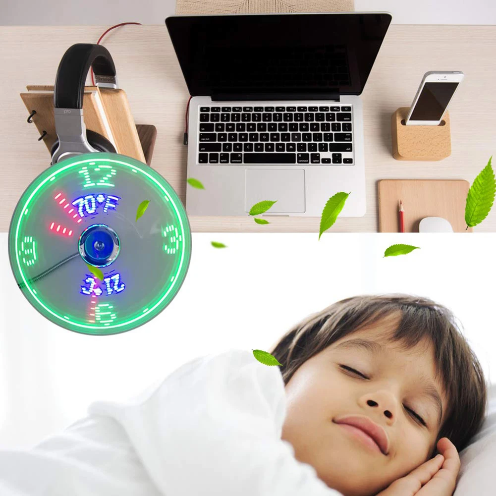 Portable USB Fans Mini Time And Temperature Display With Gooseneck LED Light Clock Cool Gadgets Products For Laptop PC