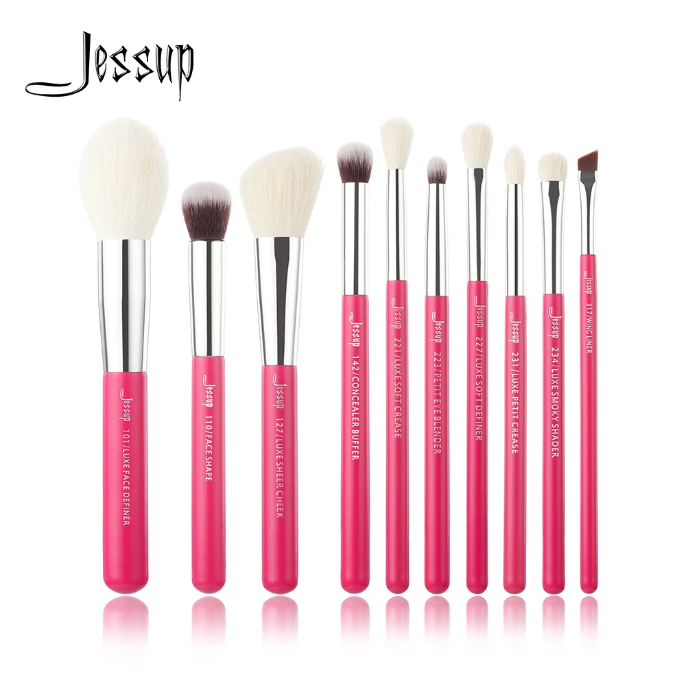 Günstig Jessup 10 stücke Rose carmin Silber Professionelle Make Up Pinsel Set Make up Pinsel Schönheit Foundation Pulver Definierer Shader liner