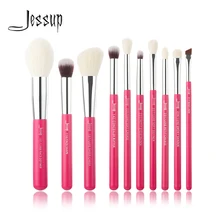 Jessup 10pcs Rose-carmin/Prata Maquiagem Profissional Brushes Set Make up Brush Beleza Fundação Pó Definer Shader Liner