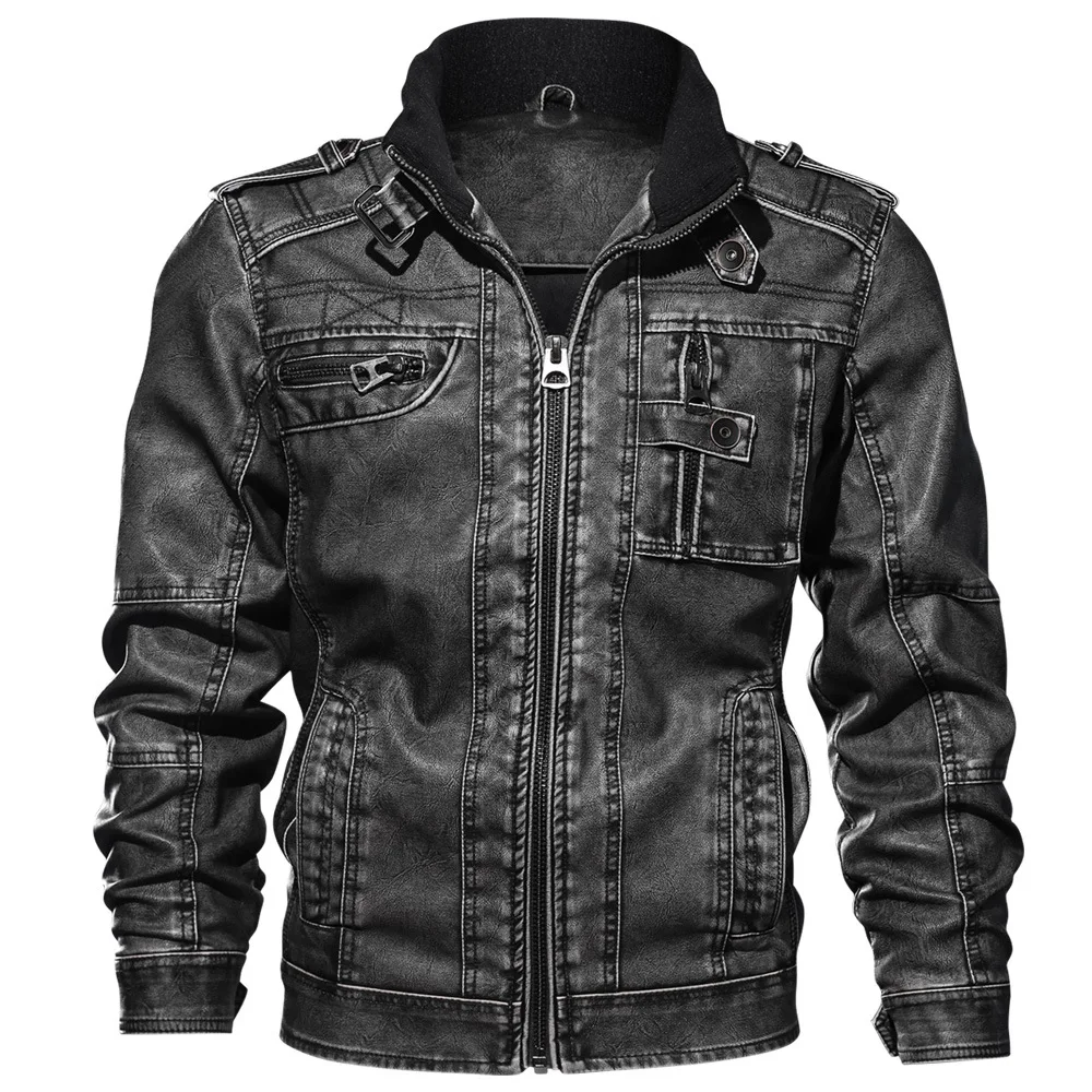 Новая мужская кожаная куртка-бомбер 7XL, брендовая, с несколькими карманами, тонкая, толстая, ретро, повседневная, из искусственной кожи, мужские куртки и пальто, Мото куртка AF2805 - Цвет: Серый