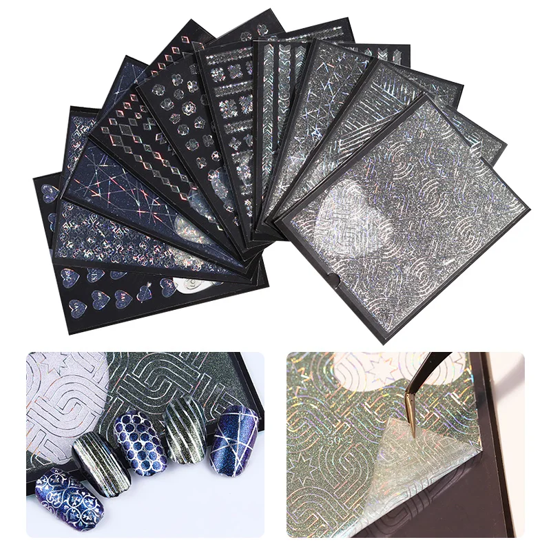

1 Sheet Holographic Laser Adhesive 3D Nail Sticker Flower Heart Star Pattern Manicure Nail Art Decals Decoration