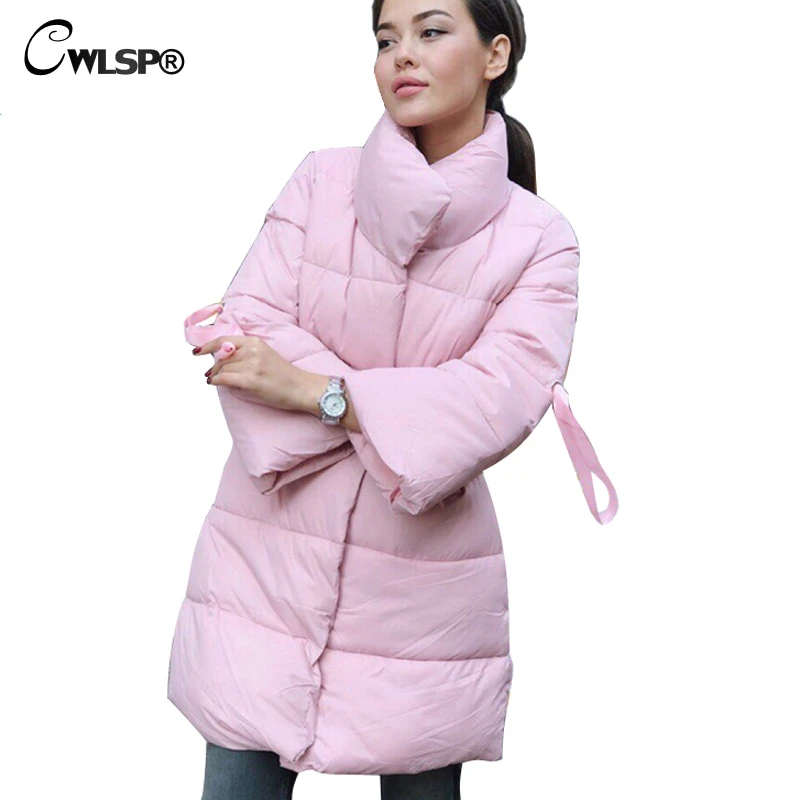 

CWLSP Winter A Line Long Coat Casual Turtleneck Thick Female Parkas Women's Down camperas mujer abrigo invierno 2018 QL4222