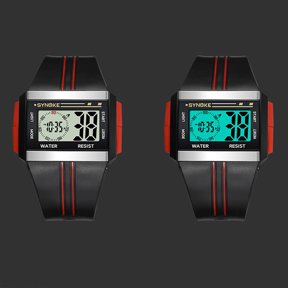 Замечательные мужские прямоугольные светящиеся спортивные наручные часы с секундомером и датой