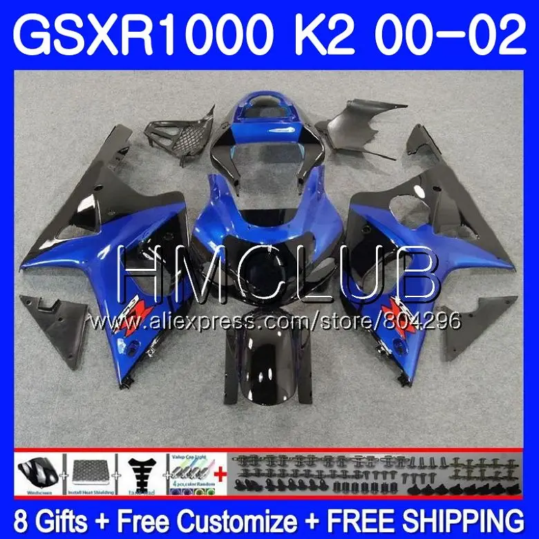 

Body For SUZUKI GSXR 1000 GSX-R1000 GSXR1000 00 01 02 31HM.12 GSXR-1000 00 01 02 K2 GSX R1000 2000 2001 2002 blue black Fairing