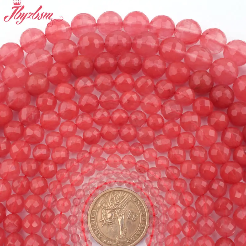4,6,8,10mm Round Faceted Pink Glass Watermelon Crystal Gem Stone Beads
