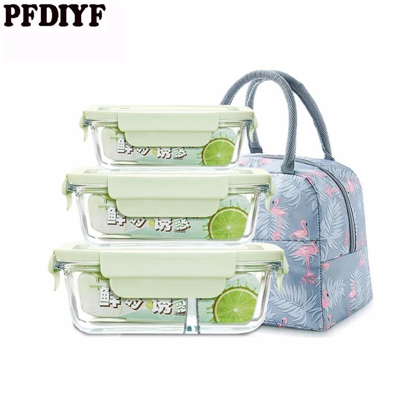 

3Pcs Glass Lunch Box Can be filled With Soup Microwave Oven To Keep Fresh Convenient Lunch Fresh Box Pupil With Lid Set