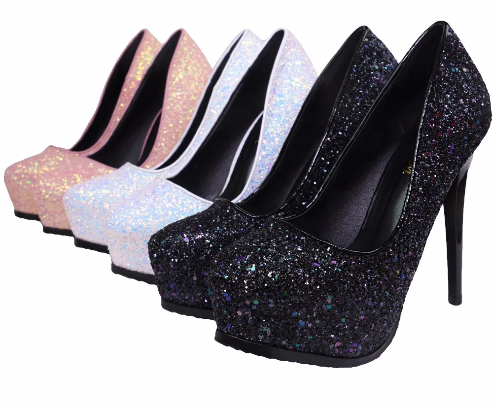 

Fashion Nightclub Bling Women's Shoes Sexy Sequins Ultra High Heel(13cm) Female Pumps with Platform Glitter Party Shoes