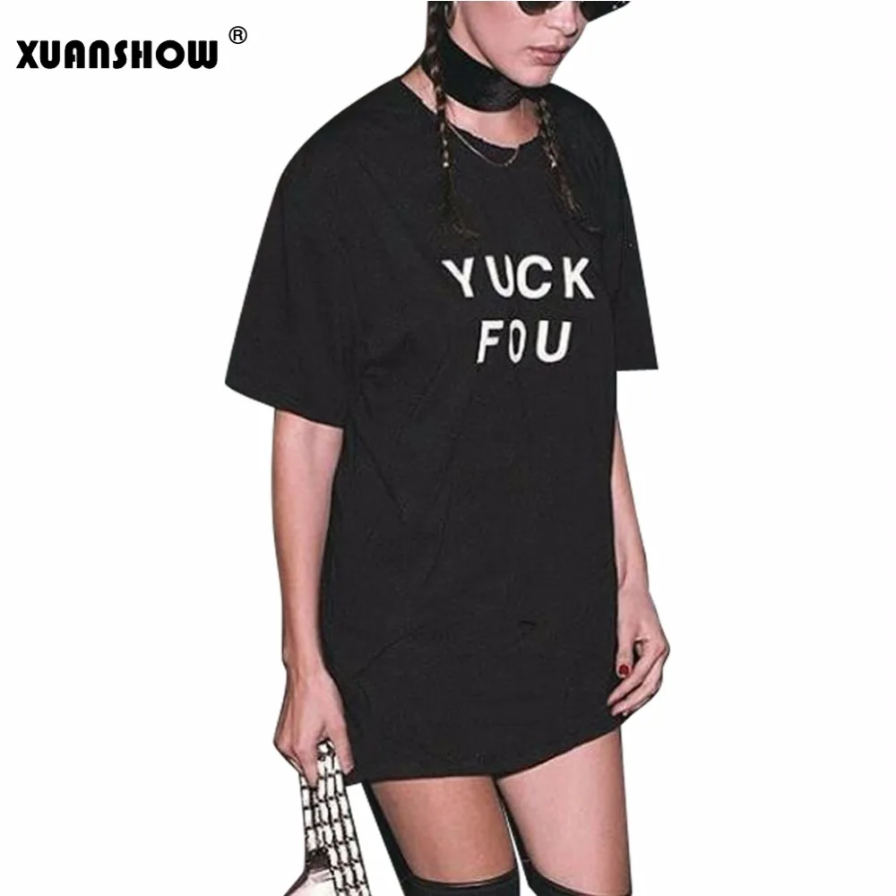 

Women Cotton Letters Summer T Shirt YUCK FOU Printing O-neck Tees Tops Summer Style Hip-Hop Clothing Tees Camisetas Mujer