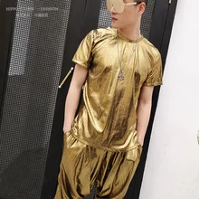 M-6XL! Мужская одежда больших размеров Черная футболка с покрытием костюм Харлан Темная футболка с короткими рукавами для певцов в ночном клубе стилист волос Мода