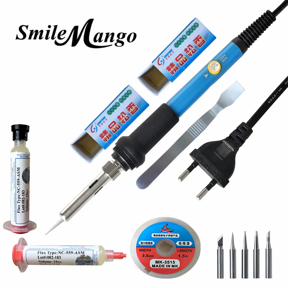 

60W 220V EU / US Electric Adjustable Temperature Welding Solder Soldering Iron Rework Repair Tool With +10cc NC-559-ASM