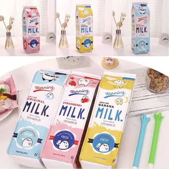 

New Kawaii Cartoon Milk Bottle Pencil Case Cute Pen Bags School Supplies Pencil Box Stationery Storage Girl Gifts