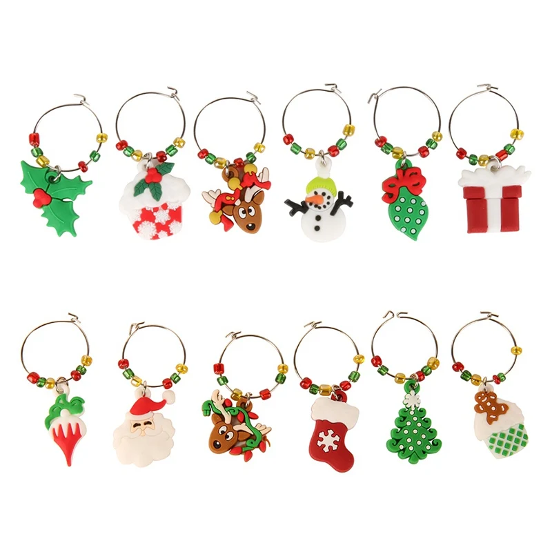 2019 New Xmas Pendants Metal Ring Decor 1 Set Christmas Wine Glass Decoration Charms Party Cup Ring Table Decorations 6pcs